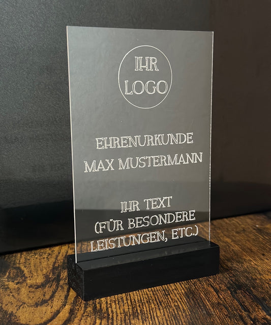 Ehrenurkunde mit Gravur