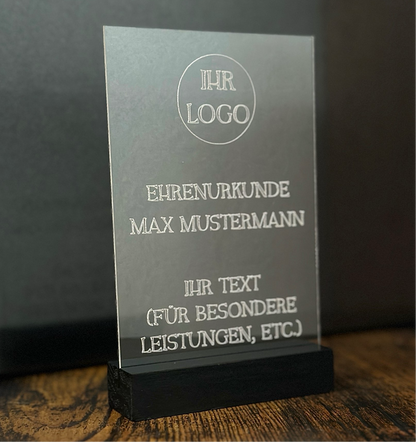 Ehrenurkunde mit Gravur